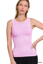 ZENANA 2 WAY NECKLINE WASHED RIBBED SEAMLESS TANK TOP