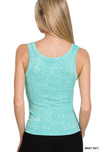ZENANA 2 WAY NECKLINE WASHED RIBBED SEAMLESS TANK TOP