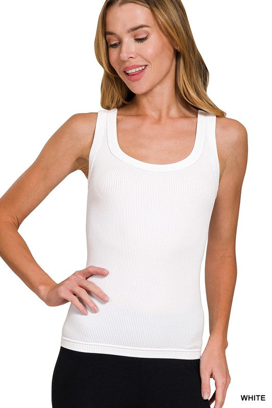 ZENANA 2 WAY NECKLINE WASHED RIBBED SEAMLESS TANK TOP
