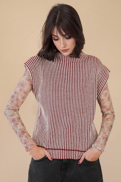 Two Tone Ribbed Knit Sweater Vest