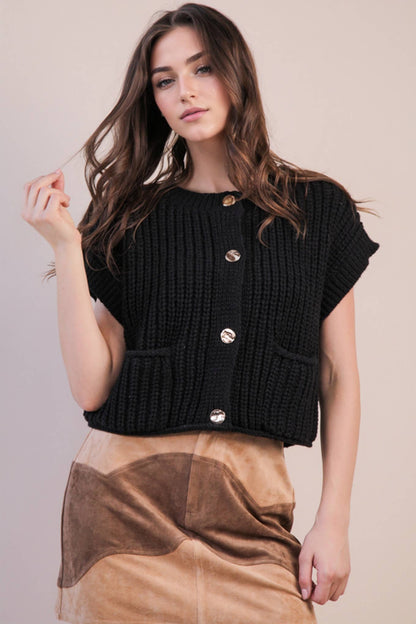 Oversized Button Down Knit Sweater Top