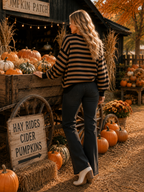 Main Strip - Pumpkin Script Striped Knit Sweater