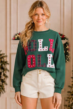 Holly Jolly Patchwork Graphic Holiday Sweatshirt-Main Strip
