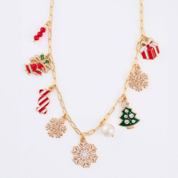 Christmas Necklace 18" Multi Charm Holiday Statement Chain