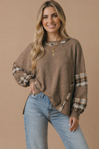 Haptics - Oversized Plaid Contrast Thermal Knit Top