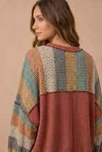 Haptics - Stripe Waffle Wave Rib Banded Hem Pullover