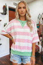 Summer Stripe Exposed Seam Ribbed Patchwork Oversized Tee