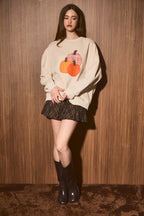 LE LIS - Embroidered Pumpkin Oversized Crew Neck Sweatshirt