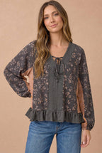 Haptics - Floral Color Block Peplum Raglan Top