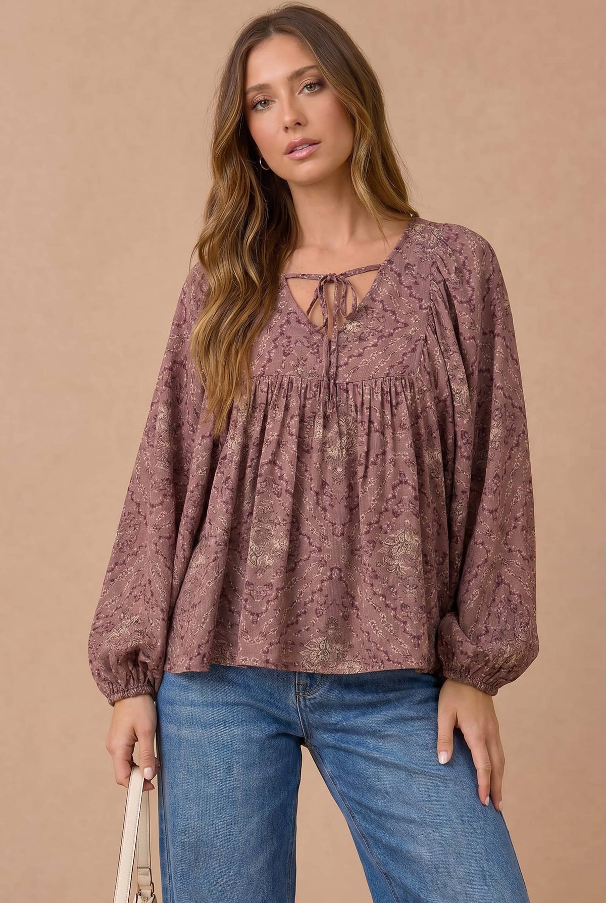 Haptics - Floral Crinkle Woven Peasant Blouse