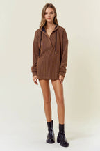 Doe and Rae - Stripe V-Neckline Long Sleeve Hooded Sweatshirt - 44627T
