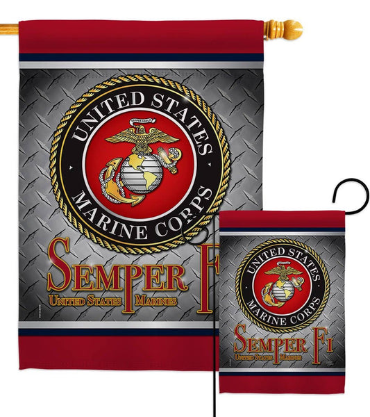 Two Group Flag Co - Semper Fi US Marine Armed Forces Military Corps Decor Flag
