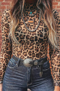 Western Mesh Long Sleeve Mock Neck Top