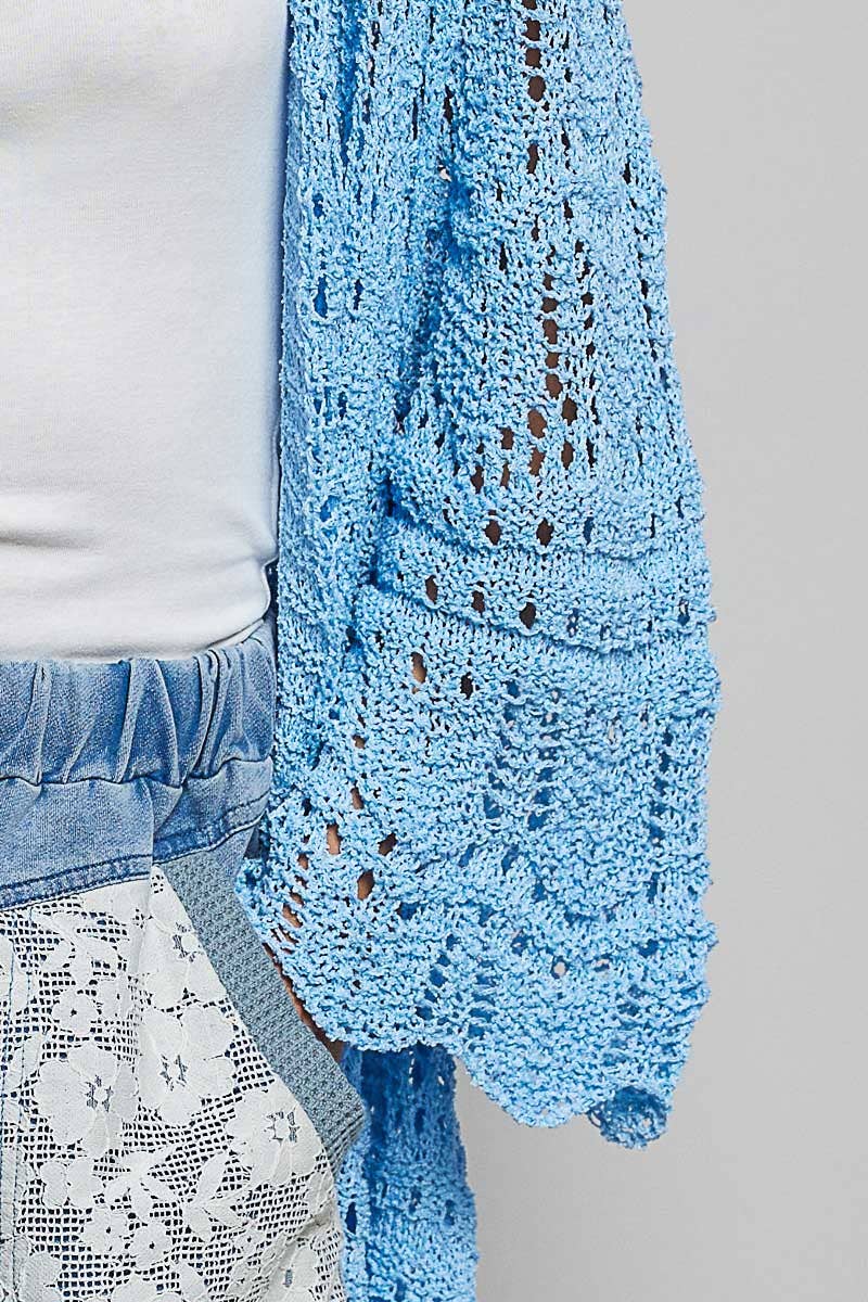 Pol Clothing - Weave Pattern Solid Thin Acrylic Sweater Open Cardigan SALE