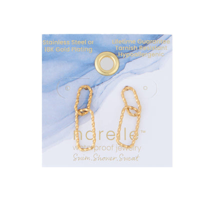 Howard's - Waterproof Earrings 18K Gold Textured Oval Link Dangle Studs