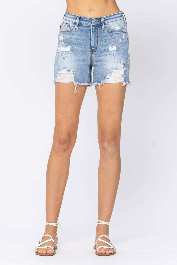 Judy Blue Jeans - Hi-Rise Paint Splash Destroy Shorts