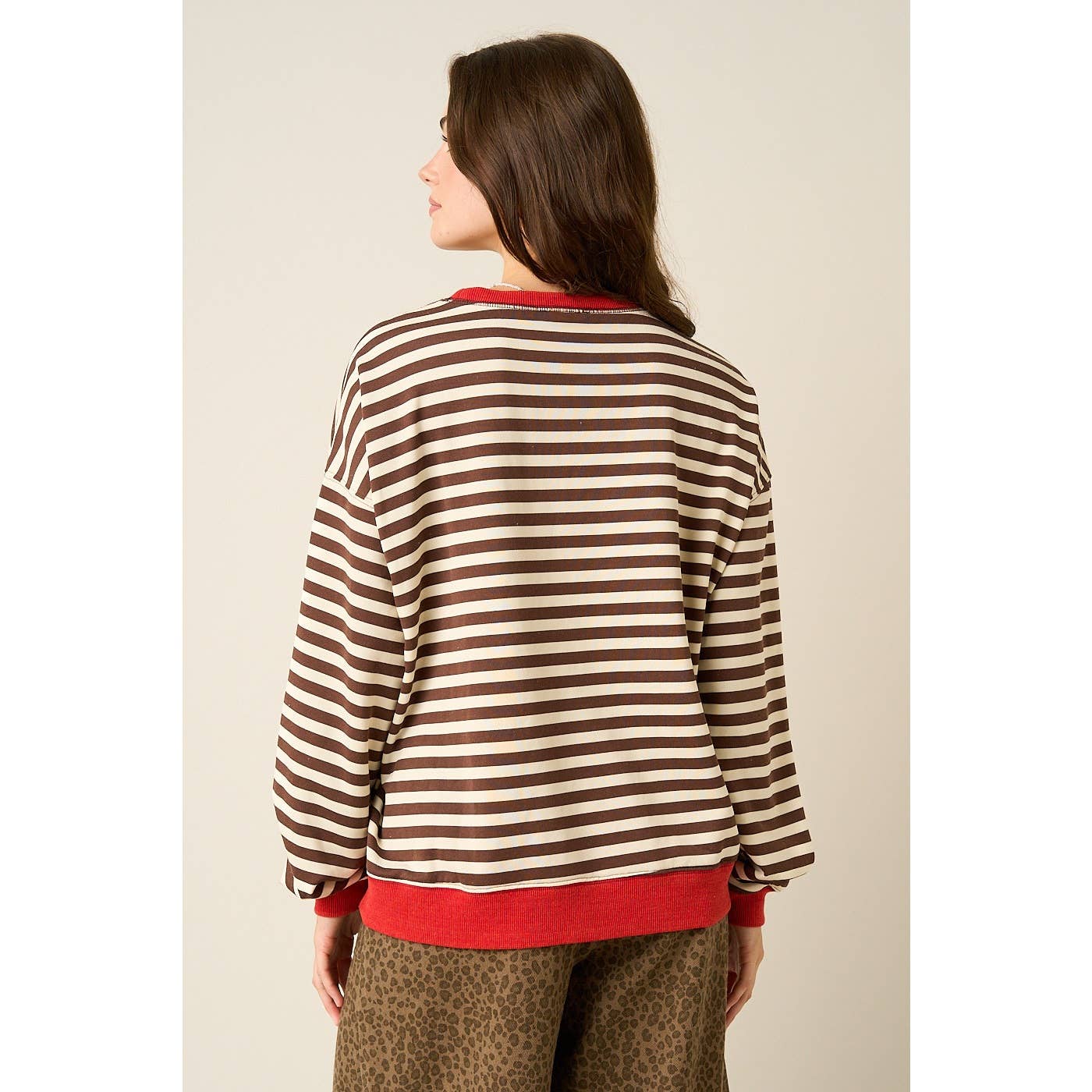 FAITH PATCHWORK STRIPED LONG SLEEVE SWEATSHIRT