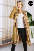 Maya PLUS FRINGE HEM AZTEC CARDIGAN