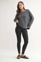 Waffle Ribbed Round Neck Pullover Mono B