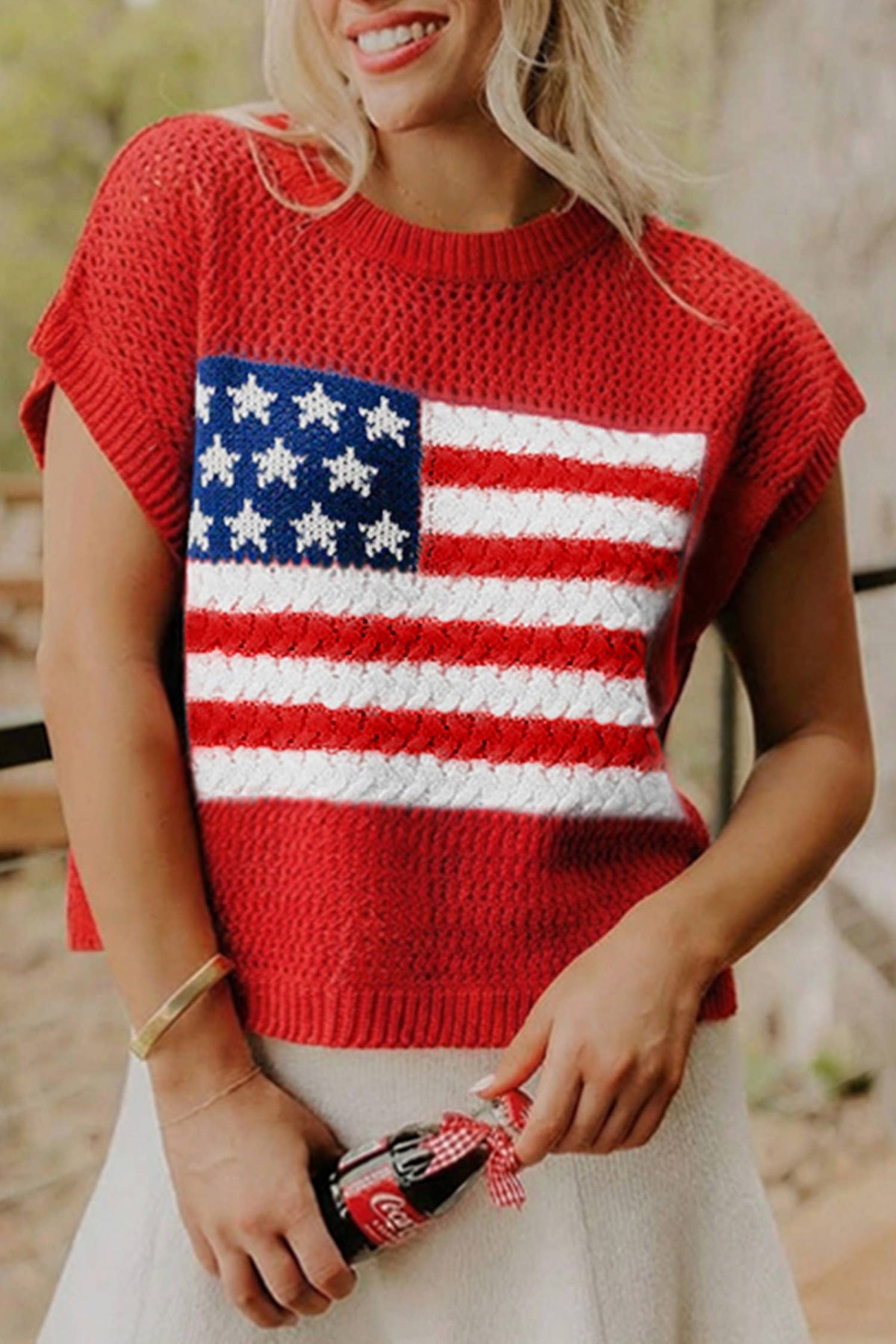 July 4th Flag Graphic Short Sleeve Sweater Top
