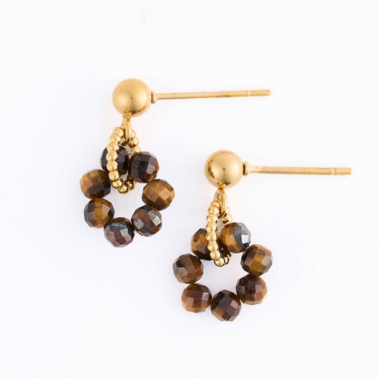 Howard's - Tiger Eye Earrings Drop Beaded Waterproof Narelle Gold Post