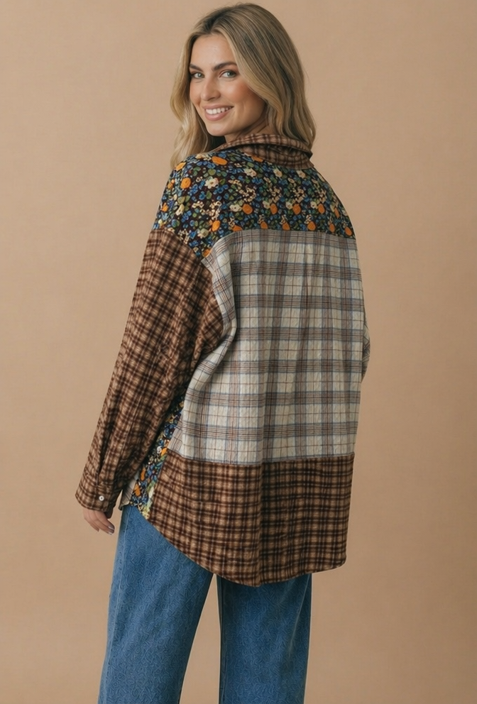 Haptics - Button Down Color Block Oversized Top