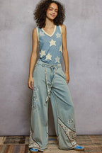 Pol Clothing - V-neck Sleeveless Front Star Patches