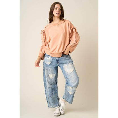 BOW APPLIQUE LONG SLEEVE SWEATSHIRT
