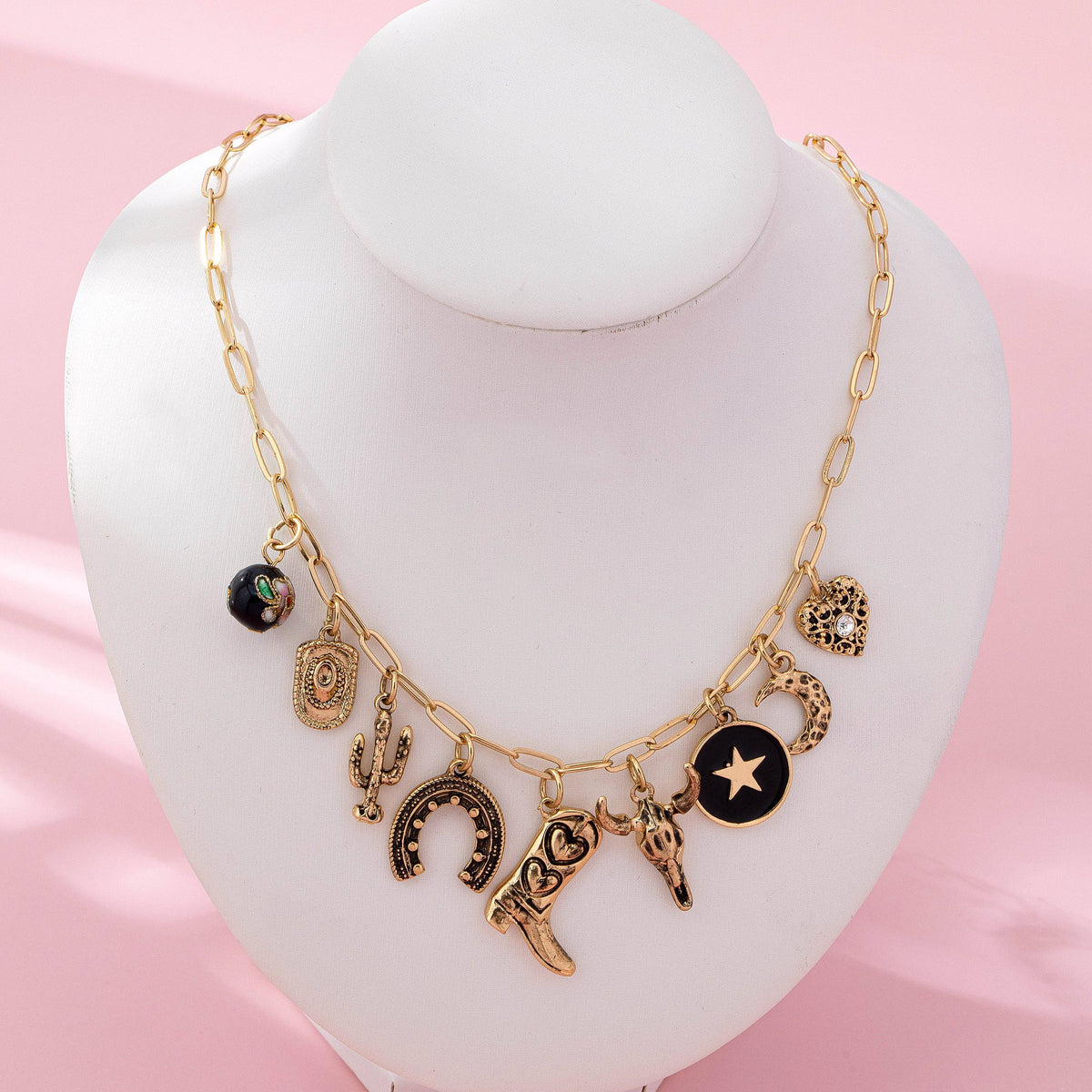 Western Charm Necklace - Boot cross heart