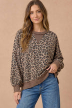 Haptics - Plus Leopard Print Wave Rib Banded Hem Pullover