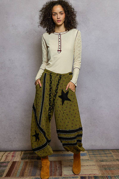 Pol Clothing - Round neck solid cut and sew knit mix knit top