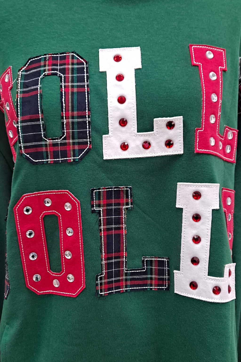 Holly Jolly Patchwork Graphic Holiday Sweatshirt-Main Strip