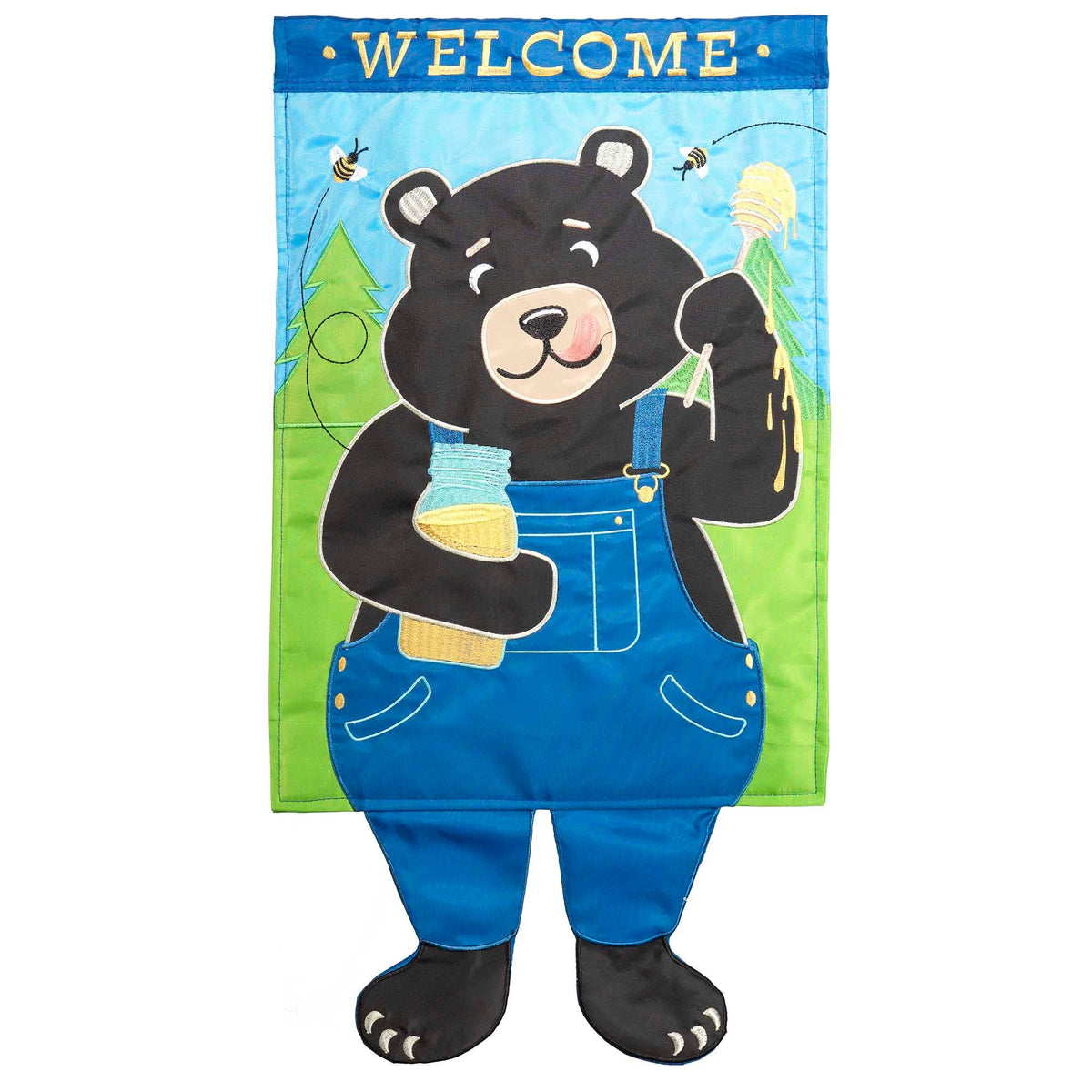 WELCOME BEAR WITH HONEY CRAZY LEG FLAG
