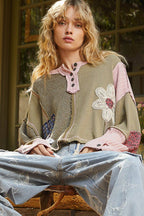 Pol Clothing - Round neck cut and sew patch oversized knit top