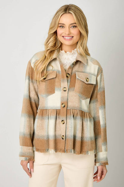 Perfect Peplum Fringe Plaid Jacket