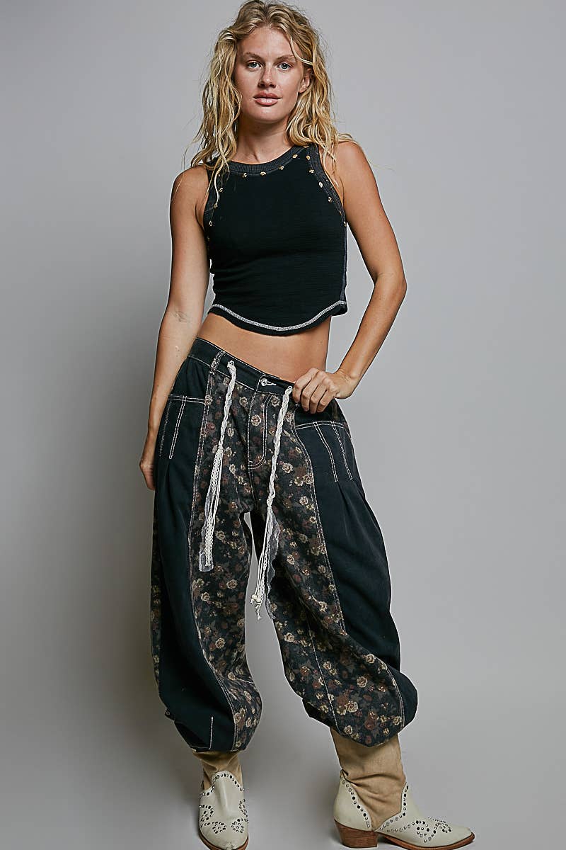 Pol Clothing - Relaxed Tapered Woven Drawstring Lightweight Waistband Pants