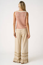 RUFFLE TRIM POCKET MINERAL WASH WIDE LEG PANTS
