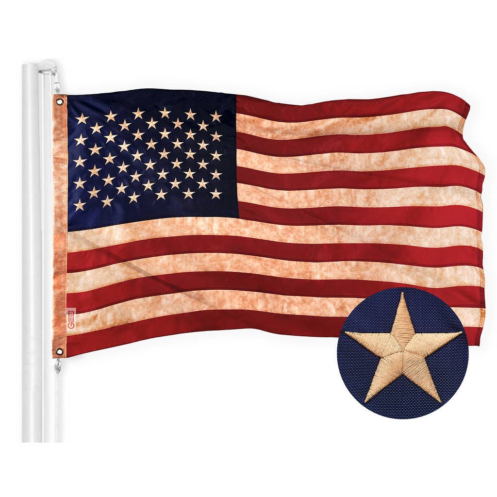 American Flag Tea-Stained 3x5FT Embroidered Polyester