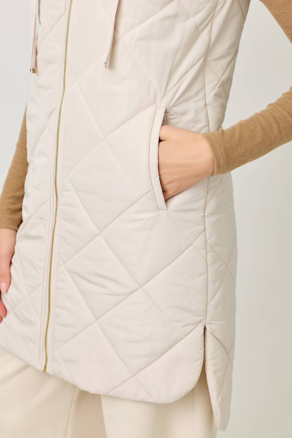 Mystree Quilted Puffer Long Hoodie Vest