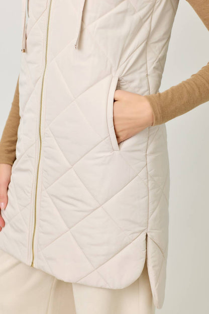 Mystree Quilted Puffer Long Hoodie Vest