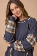 Haptics - Oversized Plaid Contrast Thermal Knit Top