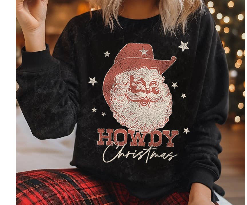 HOWDY CHRISTMAS MINERAL GRAPHIC SWEATWHIRTS
