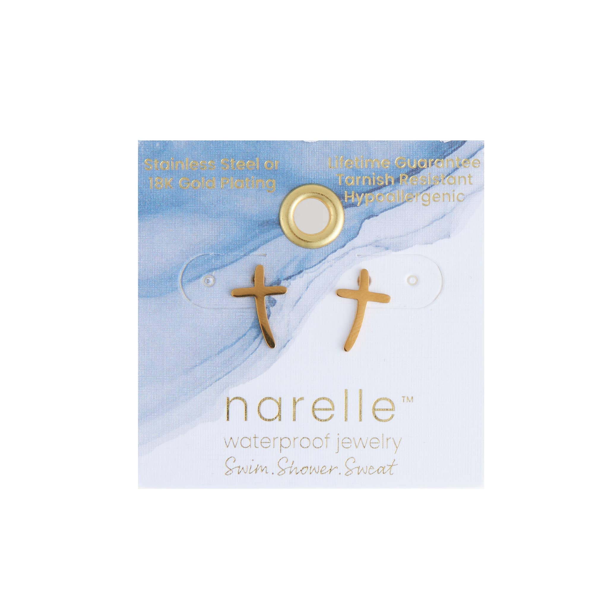 Howard's - Waterproof Earrings Cross Studs in Gold & Stainless Steel
