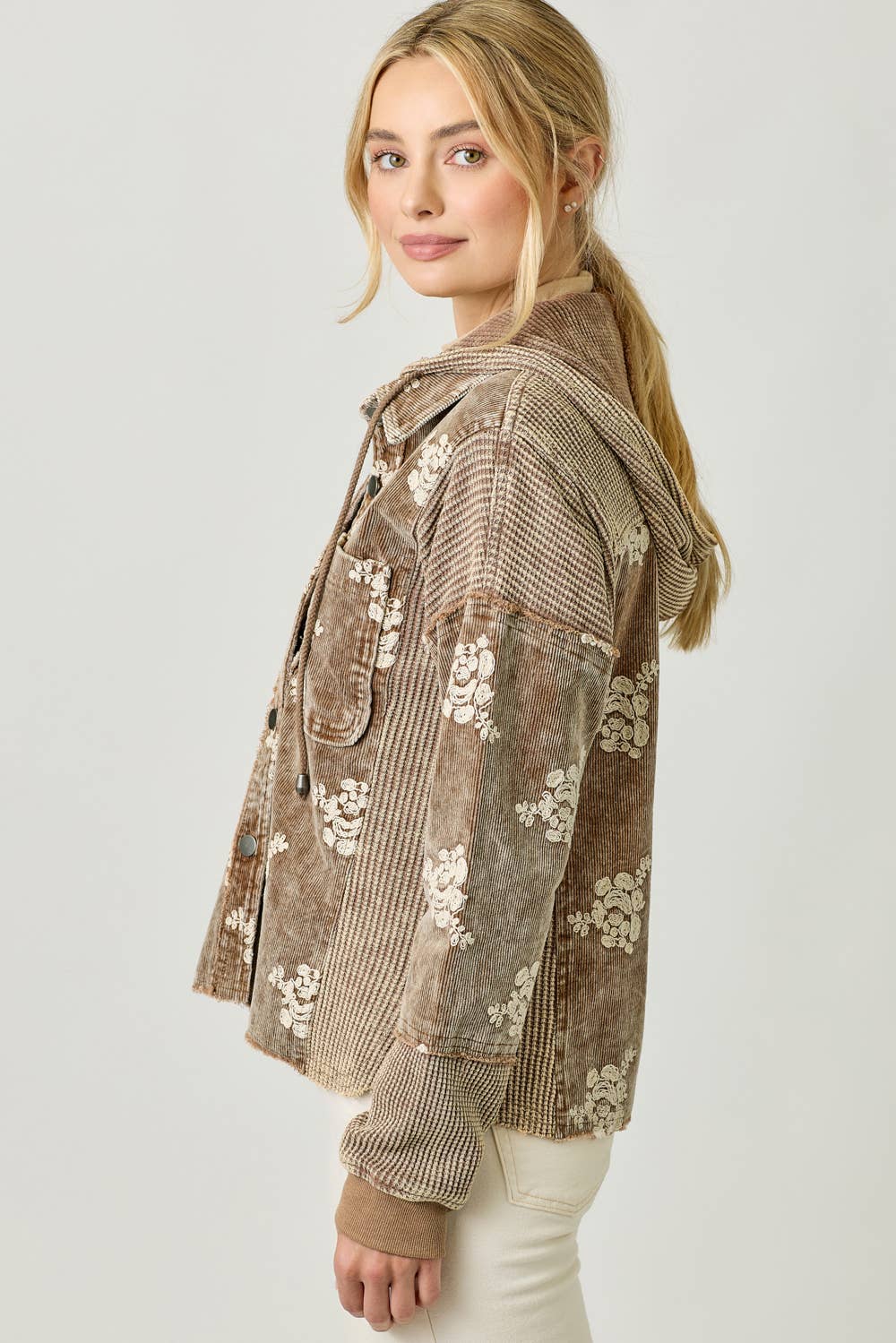Festive Flower Embroidery Hoodie Jacket