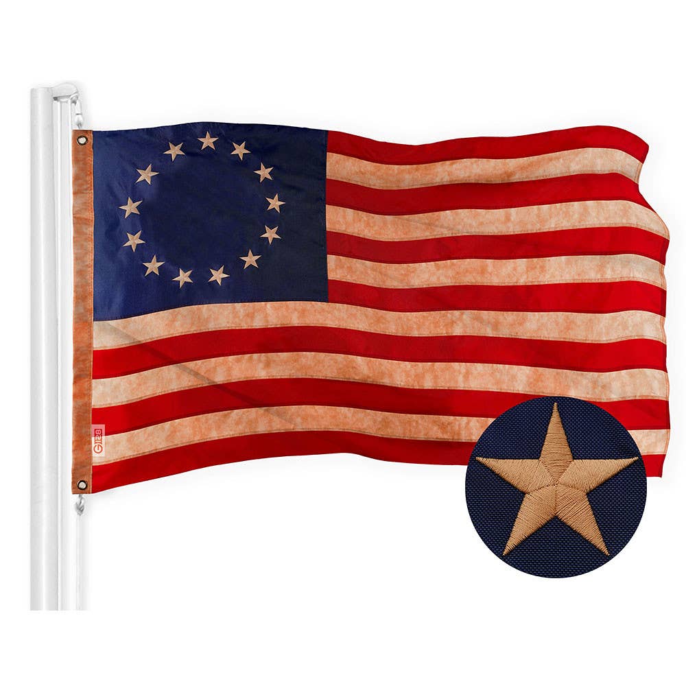 G128 - G128 Betsy Ross Tea Stained Flag 3x5FT Embroidered Polyester
