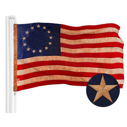 G128 - G128 Betsy Ross Tea Stained Flag 3x5FT Embroidered Polyester