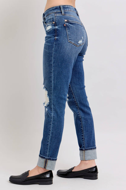 Judy Blue Jeans - Distressed Mid-Rise Boyfriend Fit