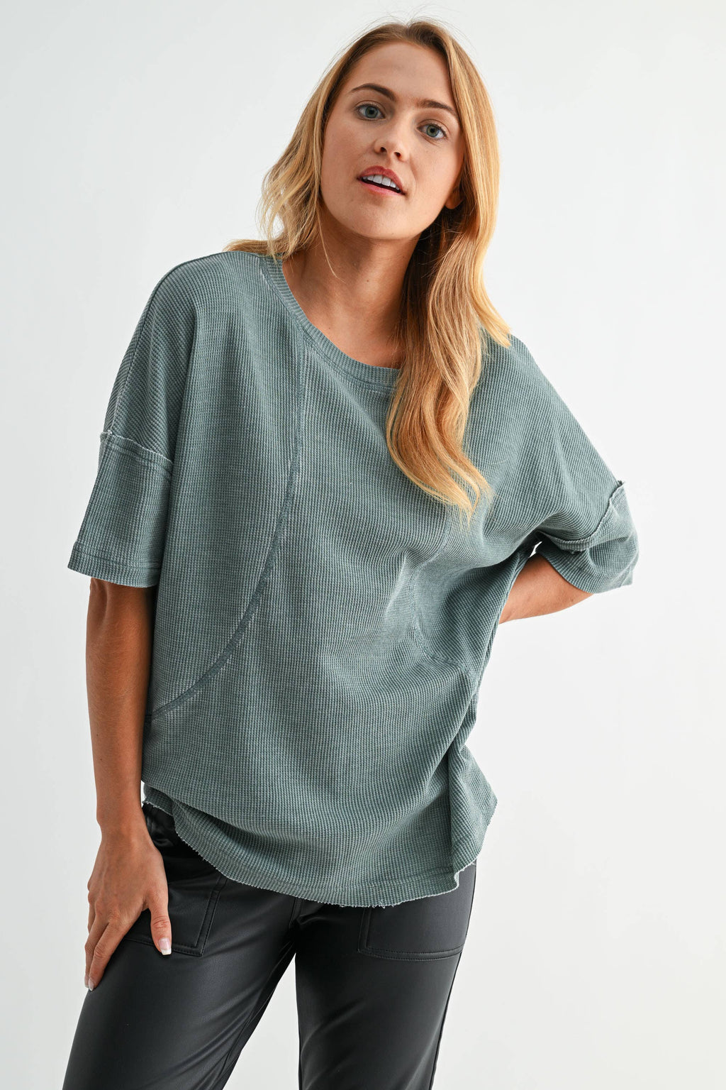 Cotton Blend Mineral Wash Waffle Short Sleeve Tee