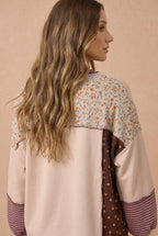 Haptics - Floral Stripe Color Block Neck Buttoned Top