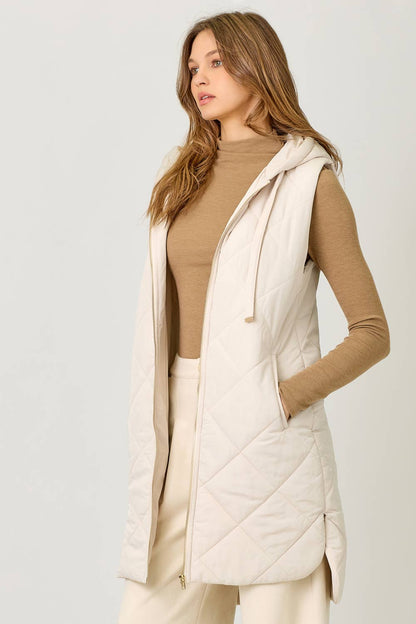 Mystree Quilted Puffer Long Hoodie Vest
